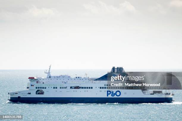 Ferries ferry near the Port of Dover on May 29, 2022 in Dover, England.