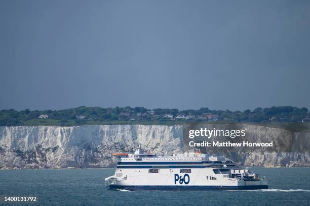 Ferries ferry near the Port of Dover on May 29, 2022 in Dover, England.