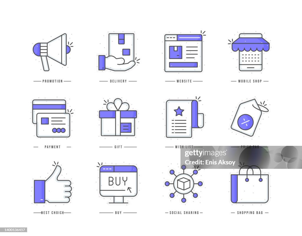 E-commerce flat line colored icons
