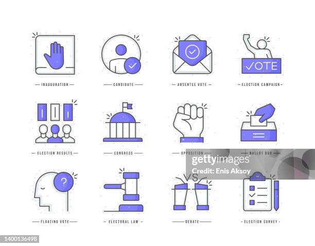 election flat line colored icons - electronic voting stock illustrations