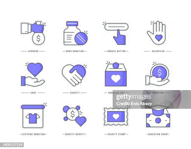 charity and donation flat line colored icons - sponsorship package stock illustrations