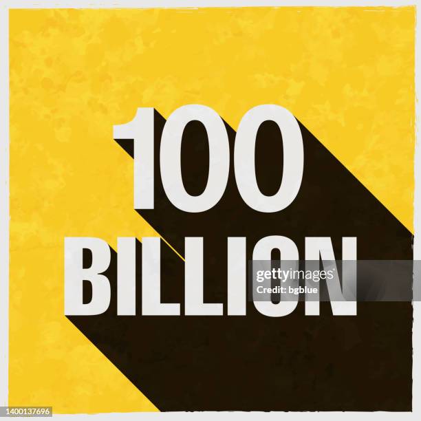 100 billion. icon with long shadow on textured yellow background - 100 stock illustrations