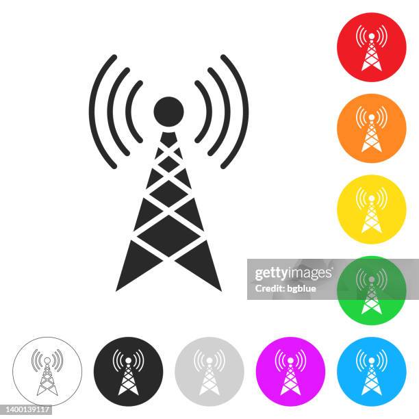 antenna. icon on colorful buttons - communications tower editable stock illustrations