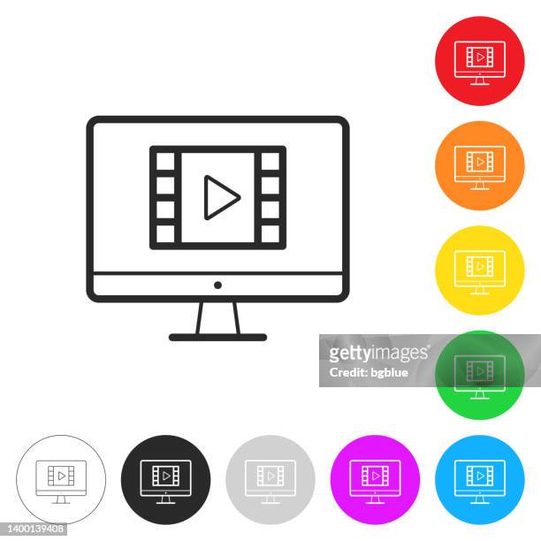 watch video on desktop computer. icon on colorful buttons - netflix stock illustrations