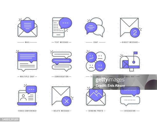 flache symbole in der nachrichtenlinie - feedback kommunikation stock-grafiken, -clipart, -cartoons und -symbole