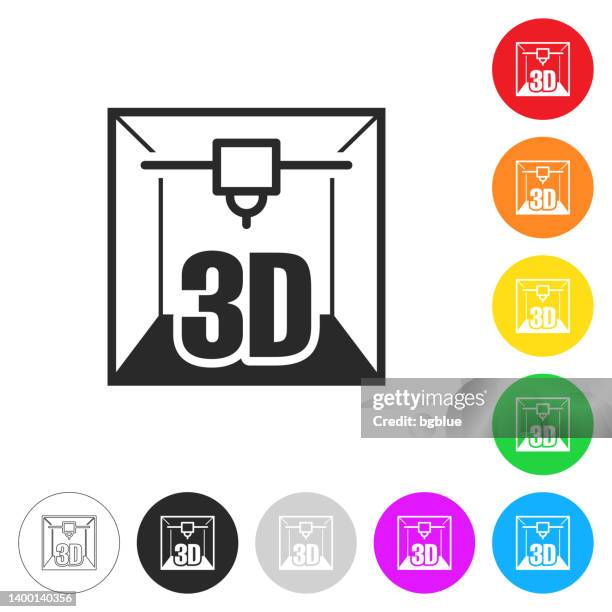 3d printer. icon on colorful buttons - mold stock illustrations