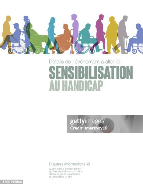 illustrazioni stock, clip art, cartoni animati e icone di tendenza di modello di sensibilizzazione sulla disabilità (in francese) - centro di cura residenziale