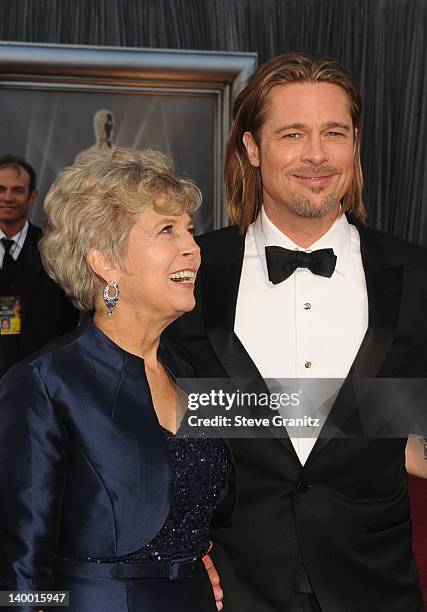 Actor Brad Pitt and mother Jane Pitt arrive at the 84th Annual Academy Awards held at the Hollywood & Highland Center on February 26, 2012 in...