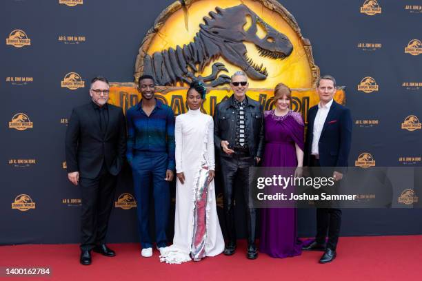 Colin Trevorrow, Mamoudou Athie, DeWanda Wise, Jeff Goldblum, Bryce Dallas Howard and Michael Kampf attend the "Jurassic World: Ein neues Zeitalter"...