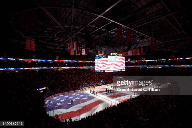 General view prior to Game Seven of the Second Round of the 2022 Stanley Cup Playoffs between the Carolina Hurricanes and the New York Rangers at PNC...