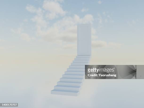 door to heaven on the cloud,free concept photo - escalera hacia el cielo fotografías e imágenes de stock