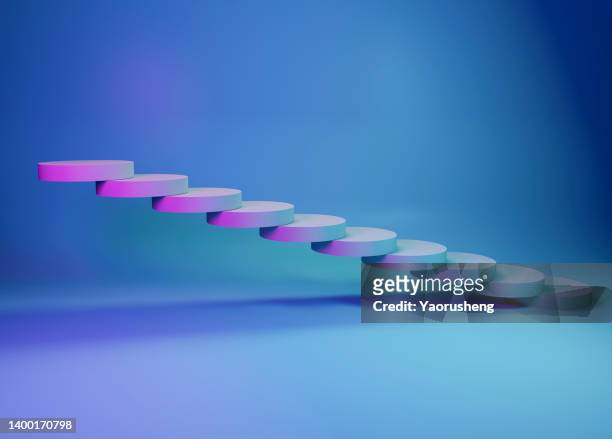 3d rendering stair on blue background - wachstum stock-fotos und bilder