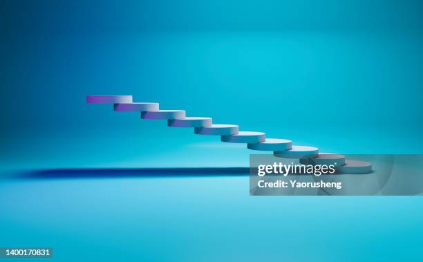 3d rendering stair on blue background - upward curve stock pictures, royalty-free photos & images