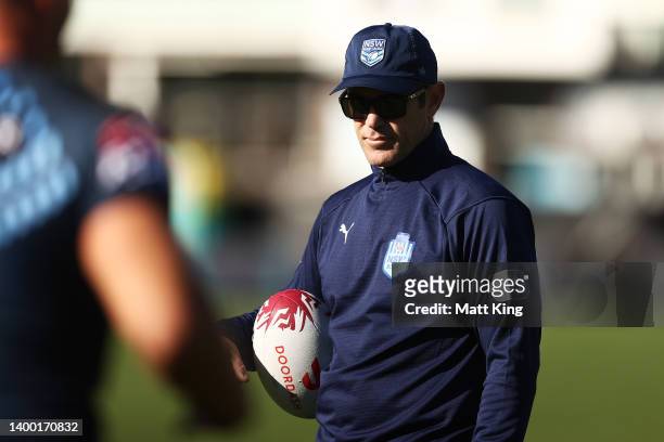 Blues head coach Brad Fittler looks on during a New South Wales Blues State of Origin squad training session at Coogee Oval on May 31, 2022 in...