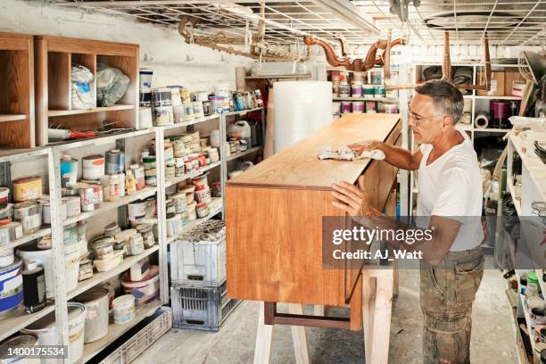 senior carpenter restoring old furniture in workshop - chest of drawers stock pictures, royalty-free photos & images