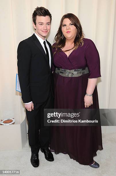 Actor Chris Colfer and actress Ashley Fink arrive at the 20th Annual Elton John AIDS Foundation Academy Awards Viewing Party at The City of West...