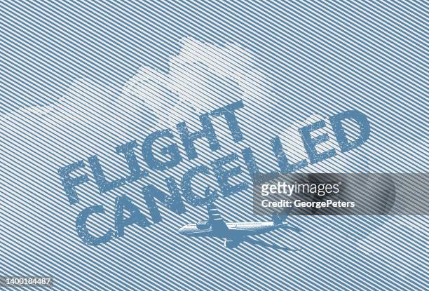 ilustraciones, imágenes clip art, dibujos animados e iconos de stock de cancelación de vuelos - cancelled single word