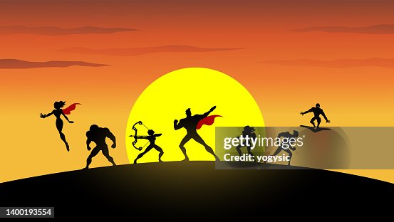 Vector Superhero Team Fighting Stance Silhouette Stock Illustration Vector Superhero Team Fighting Stance Silhouette Stock Illustration