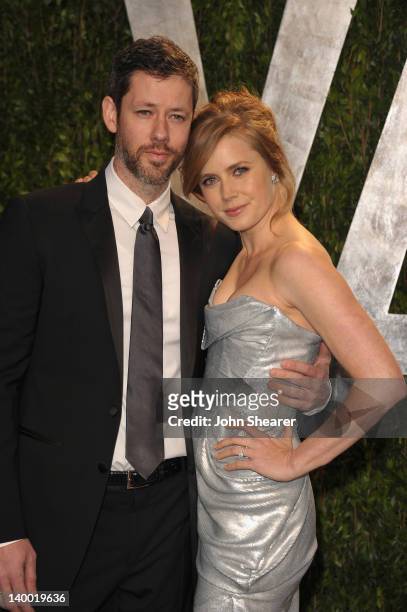 Darren Le Gallo and Actress Amy Adams arrive at the 2012 Vanity Fair Oscar Party hosted by Graydon Carter at Sunset Tower on February 26, 2012 in...