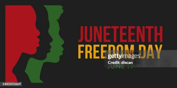 juneteenth independence day banner. silhouettes of african-american profile. june 19 holiday. - juneteenth 1865 幅插畫檔、美工圖案、卡通及圖標