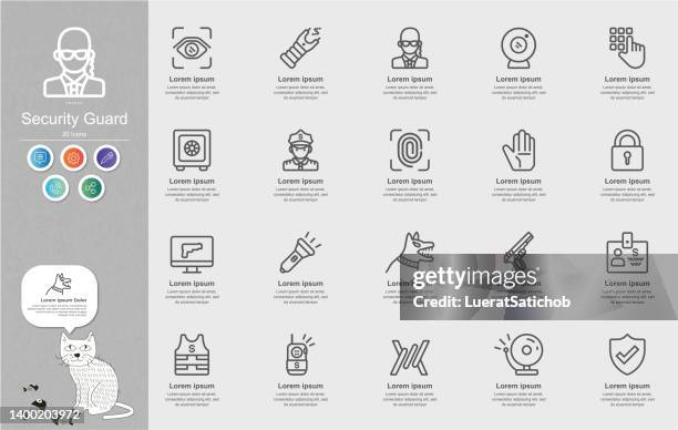 security guard line icons content infographic - stop hate stock illustrations