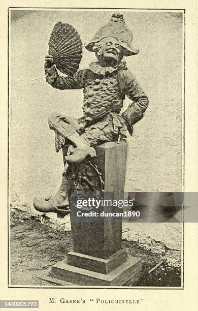 statue of polichinelle, pulcinella, classical character that originated in commedia dell'arte - comedian stock illustrations