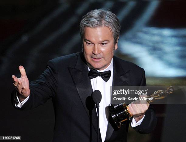 Director Gore Verbinski accepts the Best Animated Feature Award for "Rango" onstage during the 84th Annual Academy Awards held at the Hollywood &...