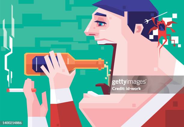 fat man drinking beer and smoking cigarette - cartoon drinking stock illustrations