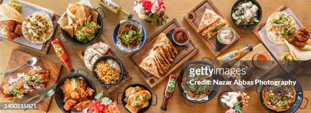 mexican food table spread. - spread food fotografías e imágenes de stock