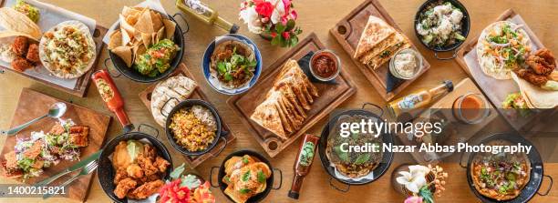 mexican food table spread. - cucina messicana foto e immagini stock