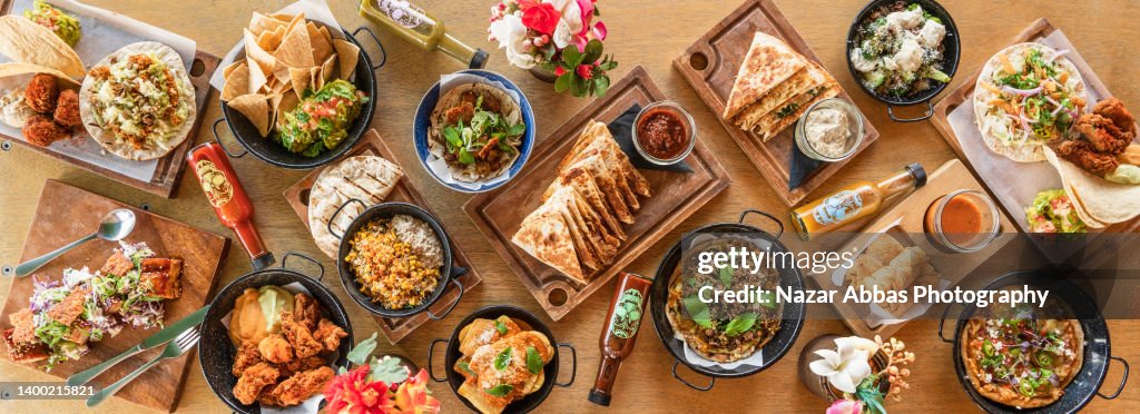 Mexican Food Table Spread.
