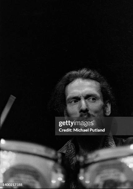 Drummer Ginger Baker performs with Air Force at Whitsun Festival, Plumpton, May 1970.