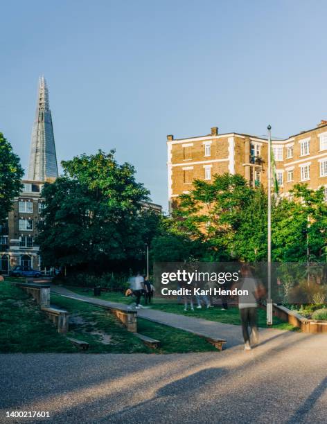 sunset in a london park with the the shard in the background - richmond upon thames stock pictures, royalty-free photos & images