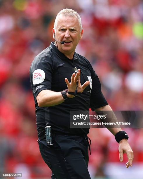 Jonathan Moss, the match referee during the Sky Bet Championship Play-Off Final match between Huddersfield Town and Nottingham Forest at Wembley...