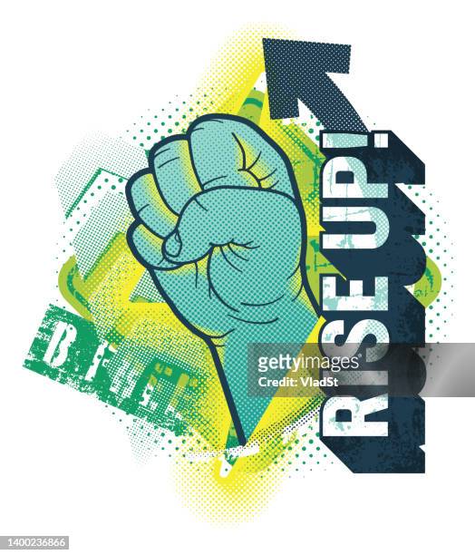 stockillustraties, clipart, cartoons en iconen met raised fist protest rebel distressed grunge t-shirt design vector - graphic t shirt