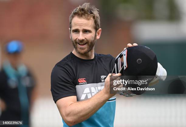 Kane Williamson of New Zealand prepares to bat during a New Zealand Training Session at Lord's Cricket Ground on May 31, 2022 in London, England.