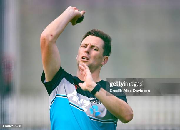 Matt Henry of New Zealand bowls during a New Zealand Training Session at Lord's Cricket Ground on May 31, 2022 in London, England.