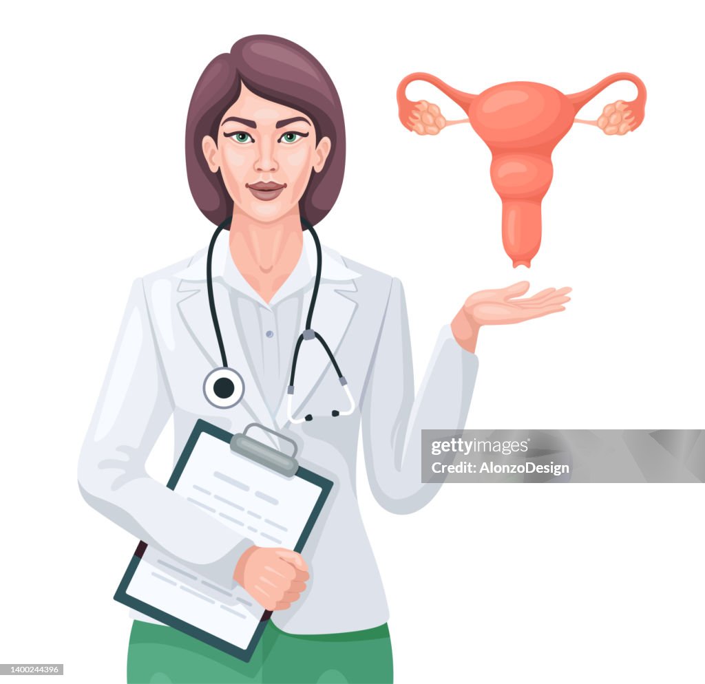 Female Doctor showing female reproductive system anatomy.