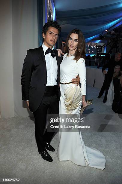 Orson Salazar and actress Paz Vega attend the 20th Annual Elton John AIDS Foundation Academy Awards Viewing Party at The City of West Hollywood Park...