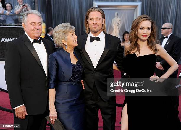 Bill Pitt, Jane Pitt, Brad Pitt and Angelina Jolie arrive at the 84th Annual Academy Awards at Hollywood & Highland Center on February 26, 2012 in...