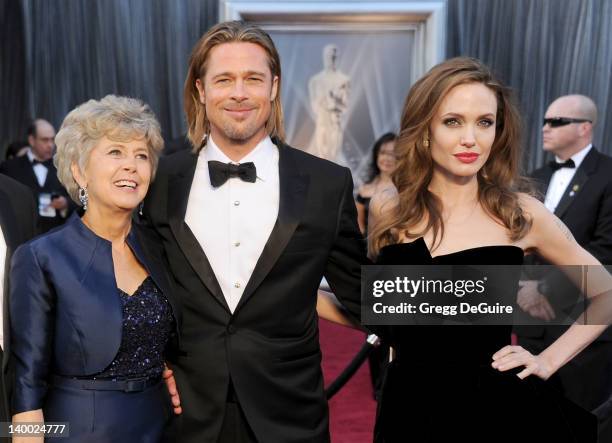 Jane Pitt, Brad Pitt and Angelina Jolie arrive at the 84th Annual Academy Awards at Hollywood & Highland Center on February 26, 2012 in Hollywood,...