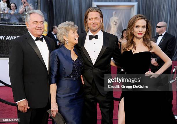 Bill Pitt, Jane Pitt, Brad Pitt and Angelina Jolie arrive at the 84th Annual Academy Awards at Hollywood & Highland Center on February 26, 2012 in...