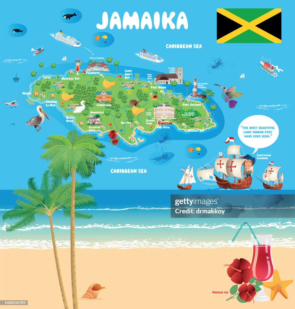 Jamaica map and Christopher Columbus