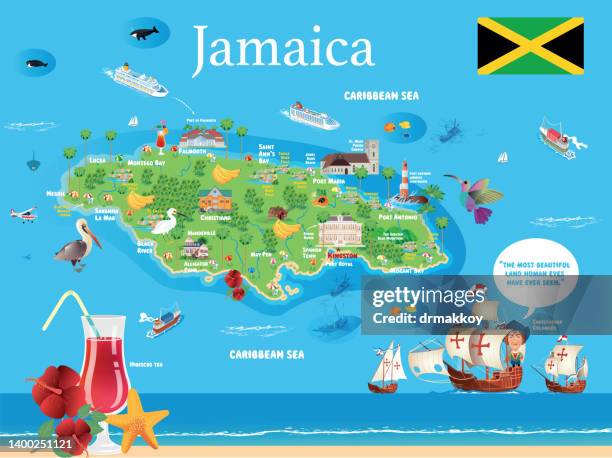 ilustraciones, imágenes clip art, dibujos animados e iconos de stock de mapa de jamaica e hibisco - map caribean