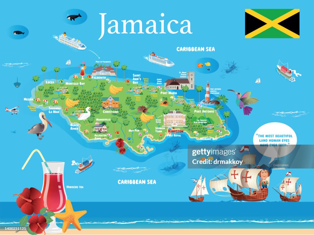 Jamaica Map and Hibiscus