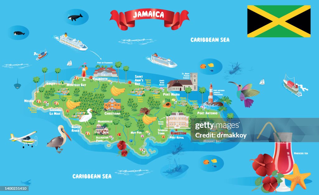Jamaica Map and Hibiscus