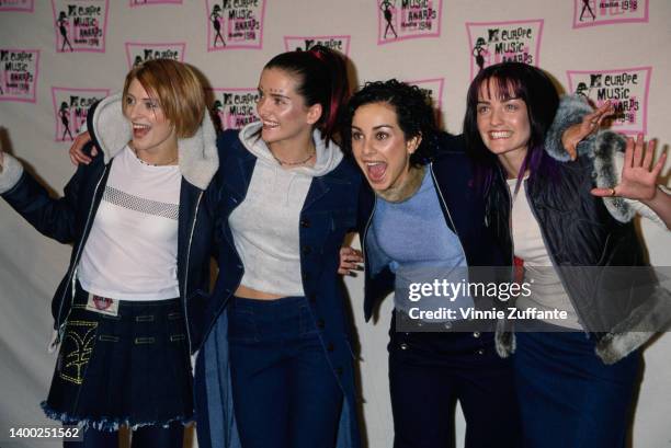 Irish girl group B*Witched in the press room of the 1998 MTV Europe Music Awards, held at the Fila Forum in Assago, Milan, Italy, 12th November 1998.