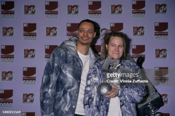 Finnish hip hop band Bomfunk MC's in the press room of the 2000 MTV Europe Music Awards, held at the Ericsson Globe in Stockholm, Sweden, 16th...