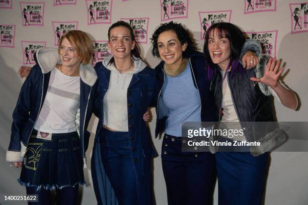 Irish girl group B*Witched in the press room of the 1998 MTV Europe Music Awards, held at the Fila Forum in Assago, Milan, Italy, 12th November 1998.