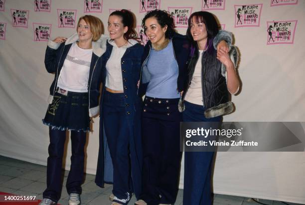 Irish girl group B*Witched in the press room of the 1998 MTV Europe Music Awards, held at the Fila Forum in Assago, Milan, Italy, 12th November 1998.